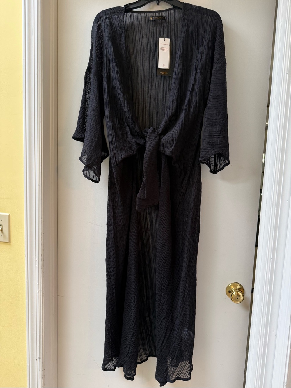 ViX PAULA HERMANNY Perola Long Caftan - Sheer Black Long caftan with Front Tie